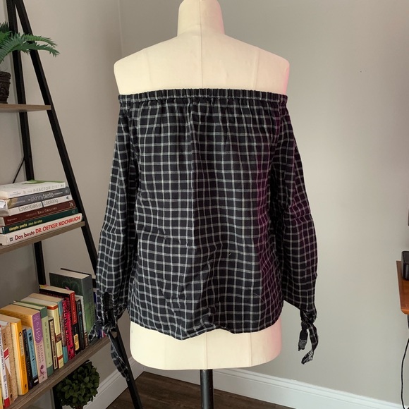 Madewell Black and White Plaid Off the Shoulder - Picture 5 of 7